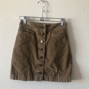 Aritzia brown corduroy button up skirt